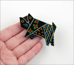 Marie-Christine Pavone Brooch Cat Tapestry Black Multicolor Galalith Limited Edition Model