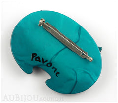 Marie-Christine Pavone Brooch Cat Turquoise Galalith Back
