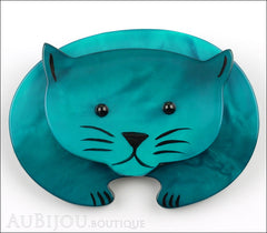 Marie-Christine Pavone Brooch Cat Turquoise Galalith Front
