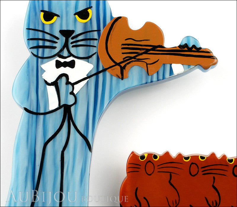Marie-Christine Pavone Brooch Cat Violinist and Choir Blue Brown Galalith Gallery