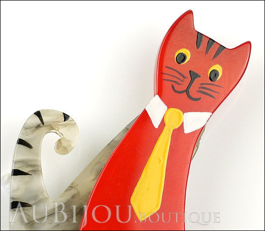 Marie-Christine Pavone Brooch Cat With Tie Grey Red Galalith Paris France Gallery
