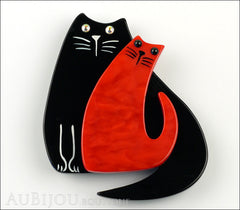 Marie-Christine Pavone Brooch Double Cat Black Red Galalith Paris France Front