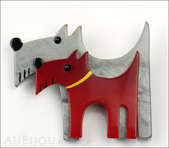 Marie-Christine Pavone Brooch Double Dog Grey Red Galalith Paris France Front