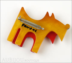 Marie-Christine Pavone Brooch Dog Double Yellow Red Galalith Back