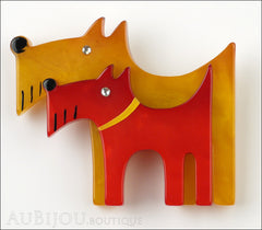 Marie-Christine Pavone Brooch Dog Double Yellow Red Galalith Front