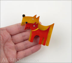 Marie-Christine Pavone Brooch Dog Double Yellow Red Galalith Model