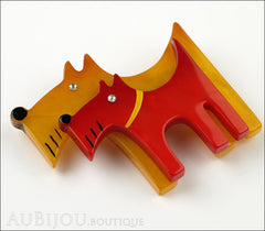 Marie-Christine Pavone Brooch Dog Double Yellow Red Galalith Side