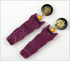 Marie-Christine Pavone Earrings Cat Egyptian Purple Galalith Back