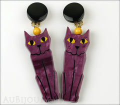 Marie-Christine Pavone Earrings Cat Egyptian Purple Galalith Front
