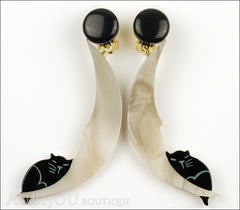 Marie-Christine Pavone Earrings Cat On The Moon White Grey Galalith Front