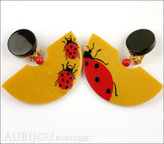 Marie-Christine Pavone Earrings Ladybug Yellow Red Galalith Front