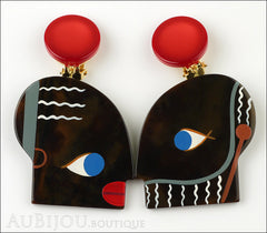 Marie-Christine Pavone Earrings Tribal Black White Red Galalith Front