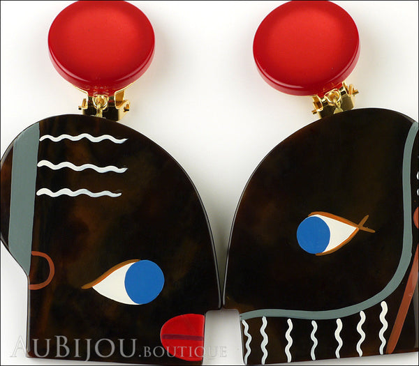 Marie-Christine Pavone Earrings Tribal Black White Red Galalith Gallery
