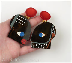 Marie-Christine Pavone Earrings Tribal Black White Red Galalith Mannequin