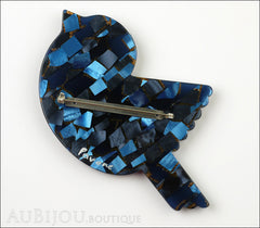 Marie-Christine Pavone Pin Brooch Bird Paloma Sparrow Blue Mosaic Galalith Back