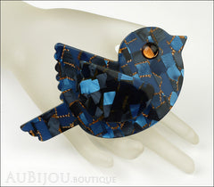 Marie-Christine Pavone Pin Brooch Bird Paloma Sparrow Blue Mosaic Galalith Mannequin