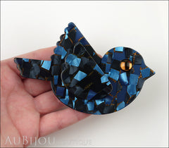Marie-Christine Pavone Pin Brooch Bird Paloma Sparrow Blue Mosaic Galalith Model