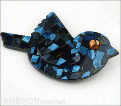 Marie-Christine Pavone Pin Brooch Bird Paloma Sparrow Blue Mosaic Galalith Side