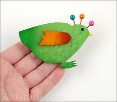 Marie-Christine Pavone Pin Brooch Bird Poule Hen Chicken Green Galalith Paris France Model