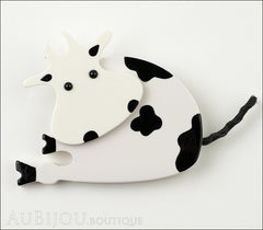 Marie-Christine Pavone Pin Brooch Cow Sitting White Black Galalith Front