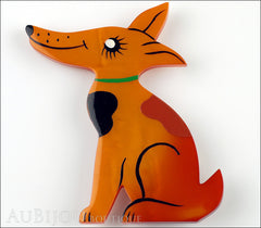 Marie-Christine Pavone Pin Brooch Dog Jack Russel Terrier Orange Galalith Front