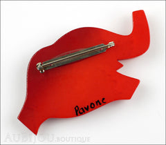 Marie-Christine Pavone Pin Brooch Elephant Red Black Galalith Back