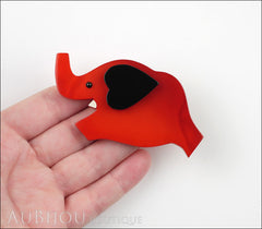 Marie-Christine Pavone Pin Brooch Elephant Red Black Galalith Model