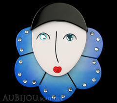 Marie-Christine Pavone Pin Brooch Pierrot Mime Blue Collar Galalith Paris France Black