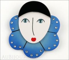 Marie-Christine Pavone Pin Brooch Pierrot Mime Blue Collar Galalith Paris France Front