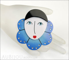 Marie-Christine Pavone Pin Brooch Pierrot Mime Blue Collar Galalith Paris France Mannequin