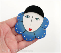 Marie-Christine Pavone Pin Brooch Pierrot Mime Blue Collar Galalith Paris France Model