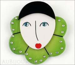 Marie-Christine Pavone Pin Brooch Pierrot Mime Green Collar Galalith Front