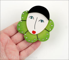 Marie-Christine Pavone Pin Brooch Pierrot Mime Green Collar Galalith Model