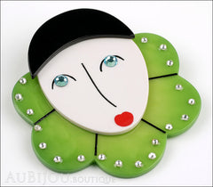 Marie-Christine Pavone Pin Brooch Pierrot Mime Green Collar Galalith Side
