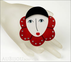Marie-Christine Pavone Pin Brooch Pierrot Mime Red Collar Galalith Mannequin