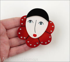 Marie-Christine Pavone Pin Brooch Pierrot Mime Red Collar Galalith Model