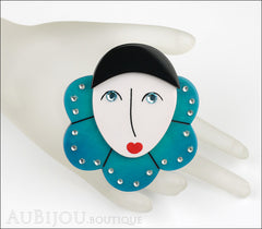 Marie-Christine Pavone Pin Brooch Pierrot Mime Turquoise Collar Galalith Mannequin
