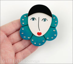 Marie-Christine Pavone Pin Brooch Pierrot Mime Turquoise Collar Galalith Model