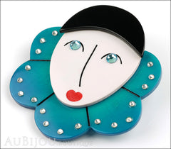 Marie-Christine Pavone Pin Brooch Pierrot Mime Turquoise Collar Galalith Side