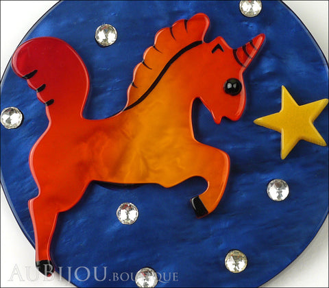 Marie-Christine Pavone Pin Brooch Unicorn Starry Night Blue Orange Galalith Gallery