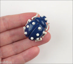 Vintage Trifari Figural Enamel Blue Lucite Lady Bug Insect Beetle Brooch Pin