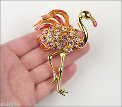 Vintage Large Trifari Limited Edition Rose Rhinestone Flamingo Bird Brooch Pin