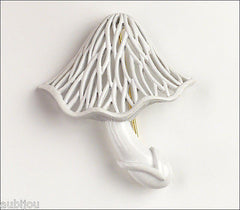 Vintage Crown Trifari Figural White Enamel Mushroom Brooch Pin Filigree 1960's