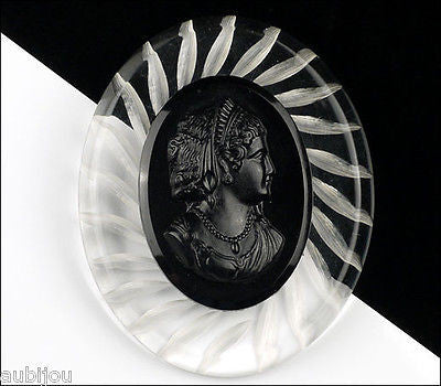 Vintage Large Carved Clear Lucite Black Celluloid Cameo Brooch Pin 1950 s Plastic