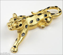 Vintage Trifari Enamel Figural Leopard Panther Cat Brooch Pin Set Earrings