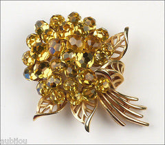 Vintage Trifari Briolette Light Topaz Glass Cross Flower Brooch Pin Set Necklace