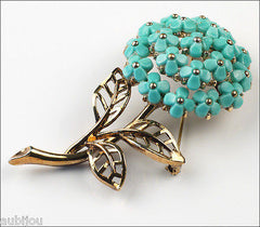 Vintage Trifari Blue Molded Glass Forget Me Not Flower Brooch Pin Set Earrings