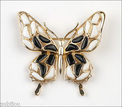 Vintage Trifari Figural White Black Mosaic Glass Butterfly Insect Brooch Pin 1960's