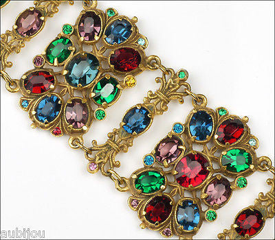 Vintage Czech Ornate Wide Multicolor Rhinestone Bracelet Antique 1920' –  AuBijou Boutique