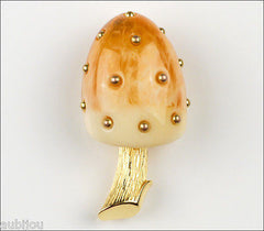 Vintage Crown Trifari Figural Caramel Lucite Mushroom Brooch Pin Toadstool 1960's